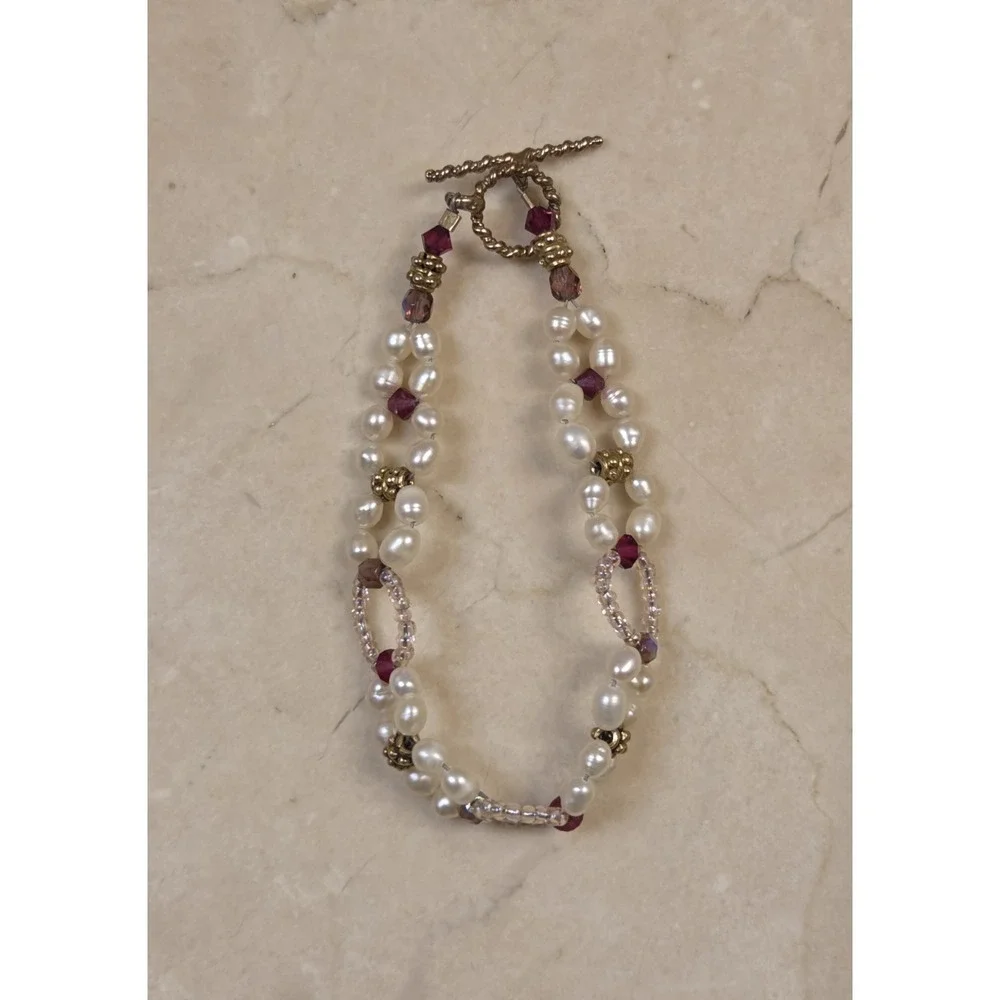Vintage Sterling Silver & Pearl Double Strand Lace Bracelet 7